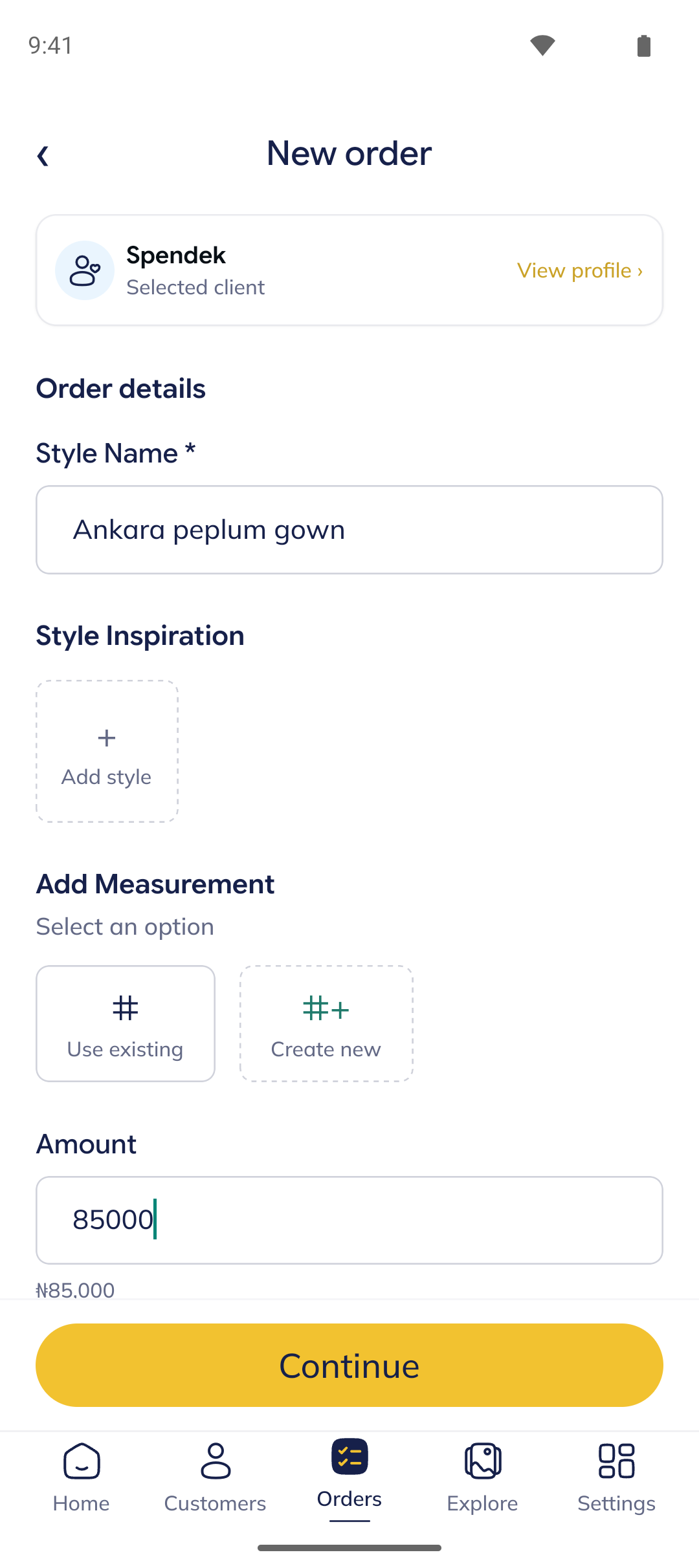 Seam new order form